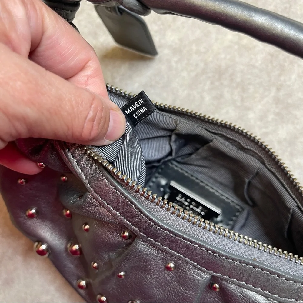 Badgley Mischka Gray Silver Studded Crescent Small Hobo Bag Purse